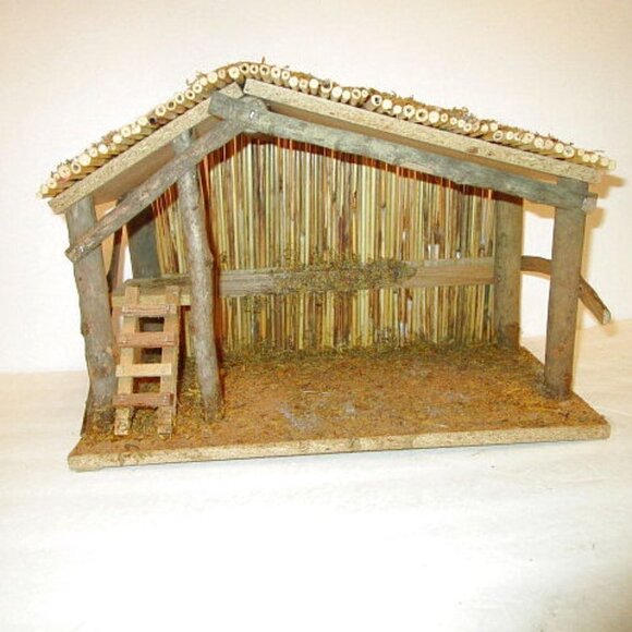 16” Wood CRECHE Stable NATIVITY SET With 9 PORCELAIN Figures JESUS Animals VTG - Picture 5 of 12